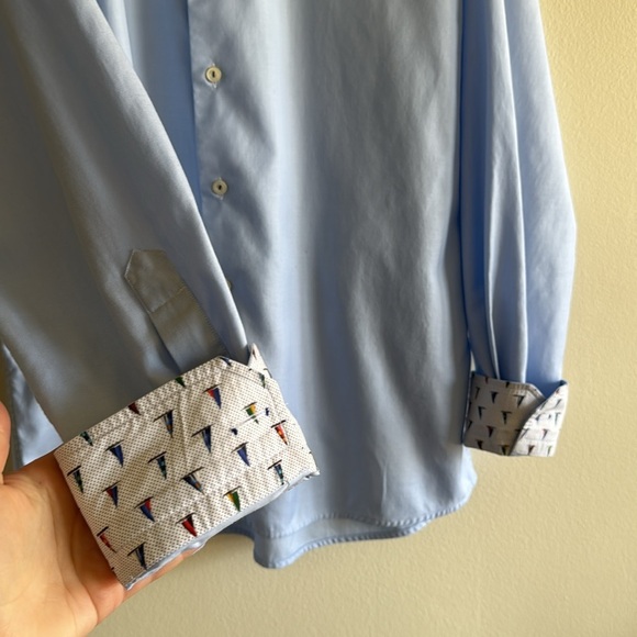 Eton Sailboat Detail Blue Button Down Dress Shirt - Picture 4 of 9